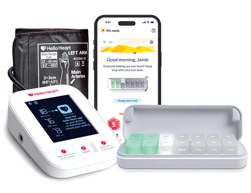 Hello Heart Monitor, App, and Pill Box