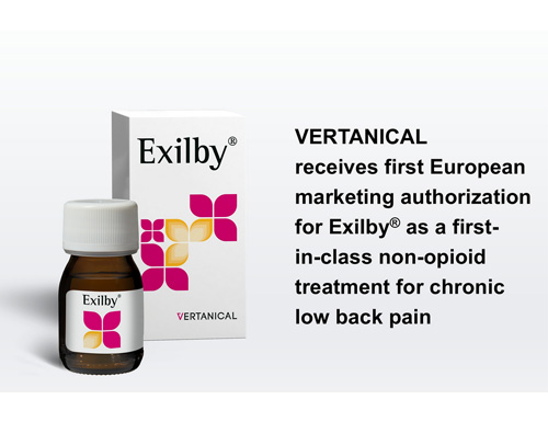 Exilby&reg;, a First-in-Class Non-Opioid Treatment for Chronic Low Back Pain, Receives Its First European Marketing Authorization from VERTANICAL; Pivotal U.S. Phase 3 Trial Underway